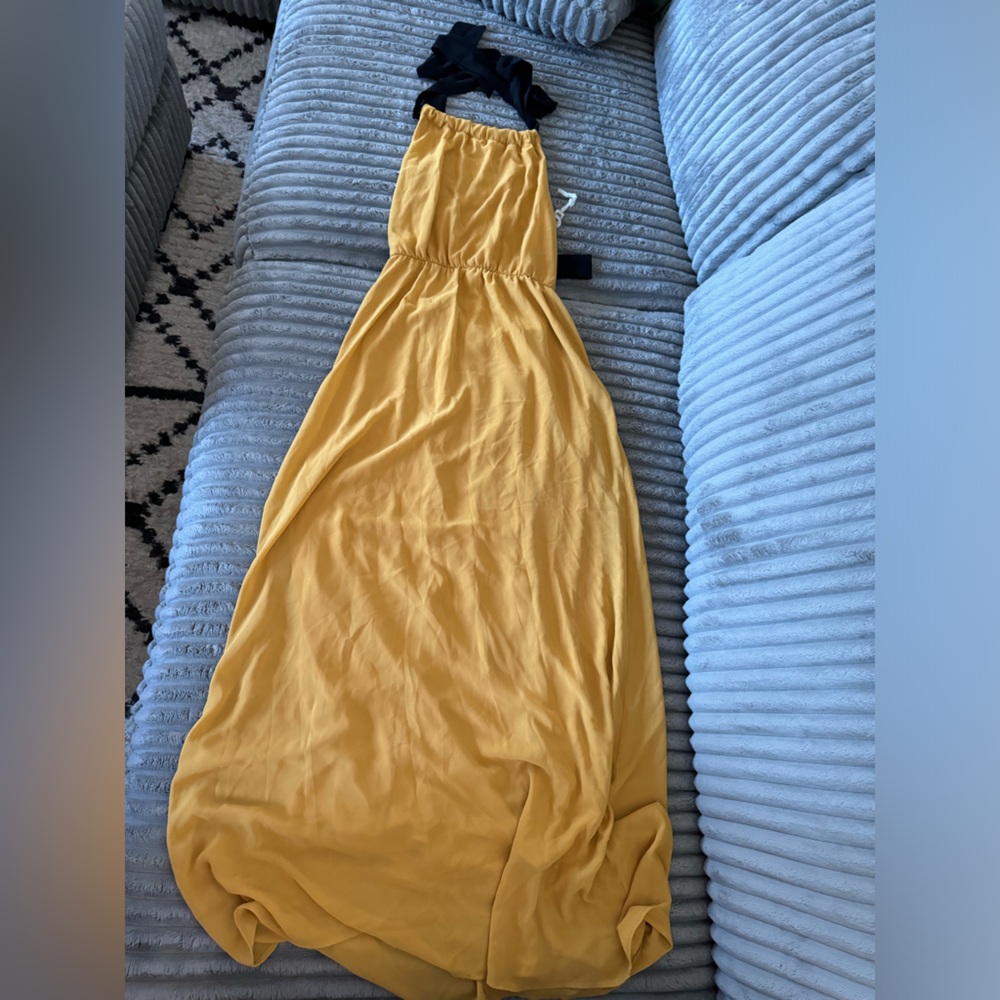 NWT jelly couture mustard chiffon material maxi with black straps